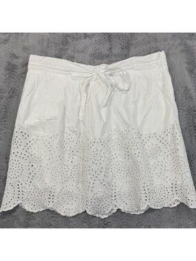 Johnny Was Womens Size L/XL White Eyelet Embroidered 100% Cotton Skirt Resort